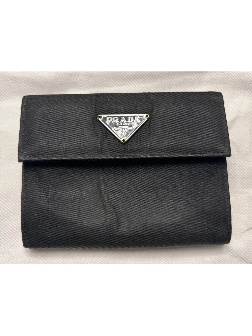 Prada Black Triangle Logo Fold Wallet